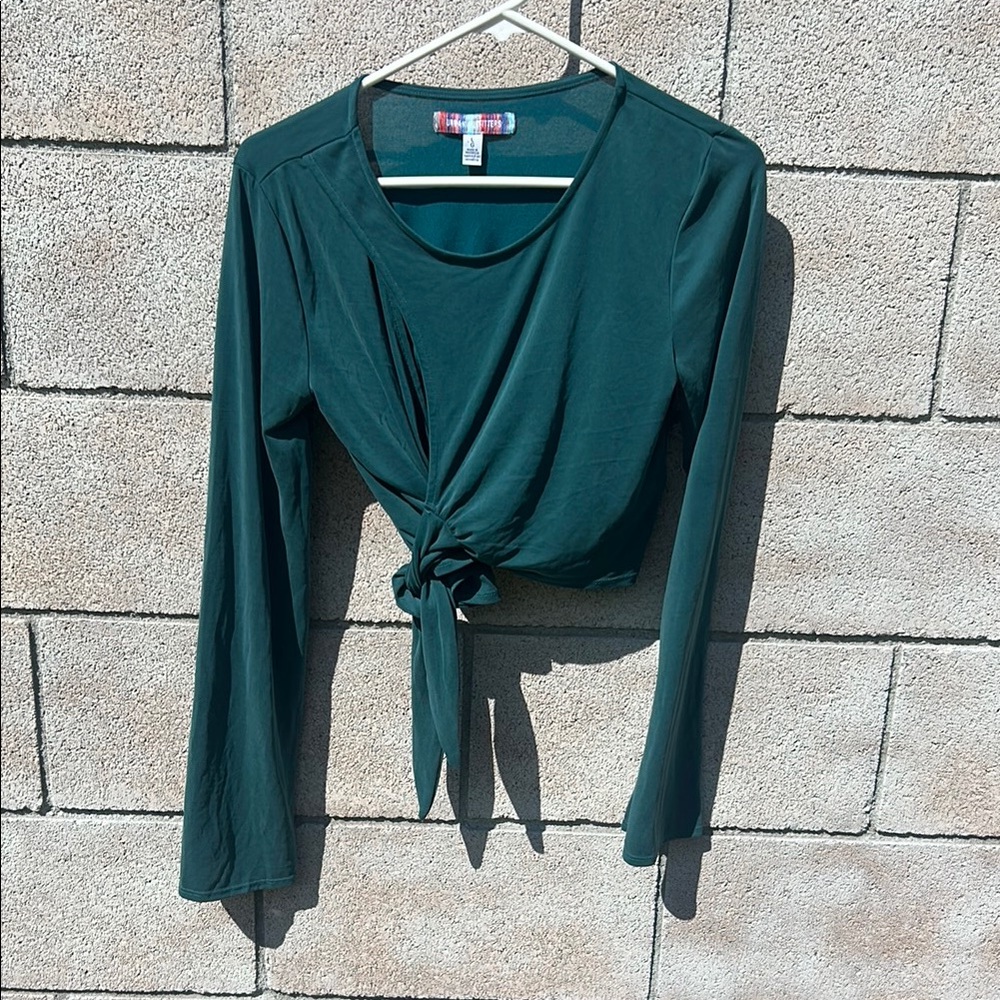 Urban Outfitters Deep Green Tie-Front Blouse